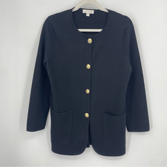 J Crew Sz XS Giselle Black Sweater Blazer Gold Buttons Pockets BO154 - Picture 1 of 7
